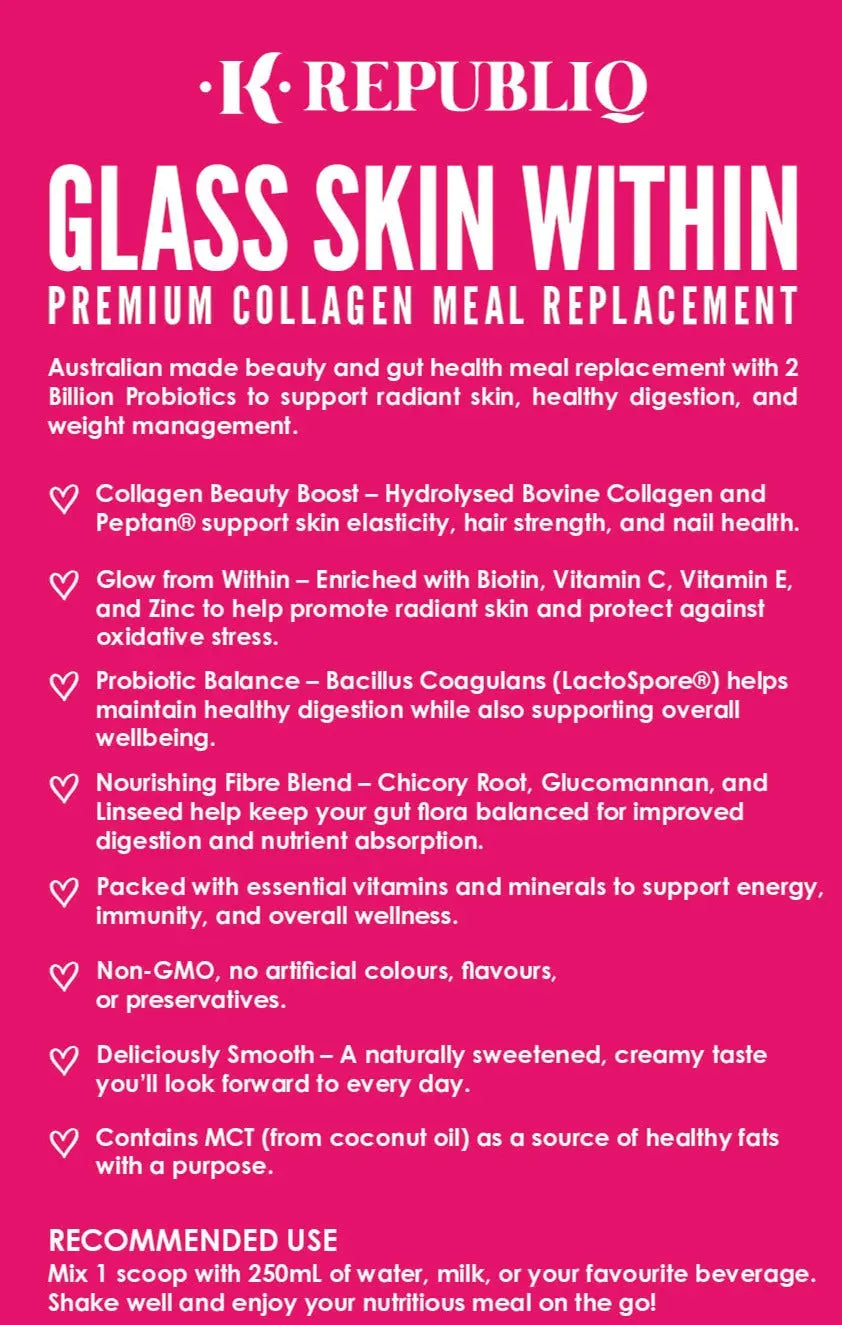 Glass Skin Within Collagen Meal Replacement Diet Shake +FREE SHAKER K Republiq
