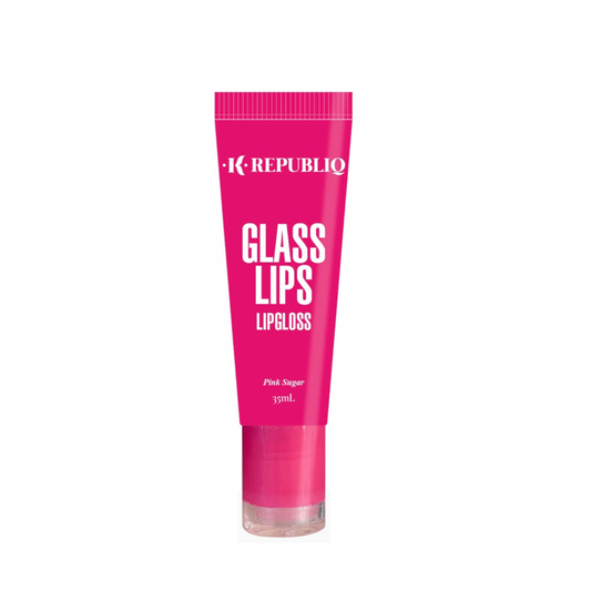 Pink lip gloss tube with 'K Republiq' branding on a white background