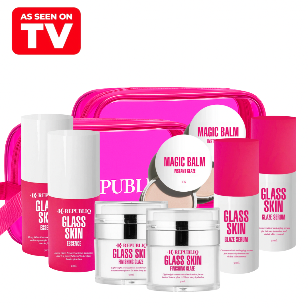 K Republiq skincare product set with 'As Seen on TV' logo on a white background