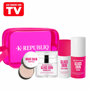 K Republiq skincare product set with pink and white packaging on a white background, featuring 'As Seen On TV' logo.