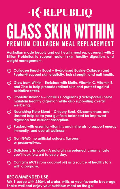 Glass Skin Within Collagen Meal Replacement Diet Shake +FREE SHAKER K Republiq