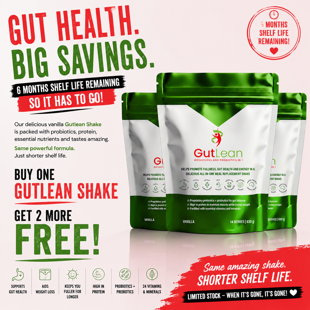 BUY ONE GET 2 FREE -6 months expiry GutLean 500gm
