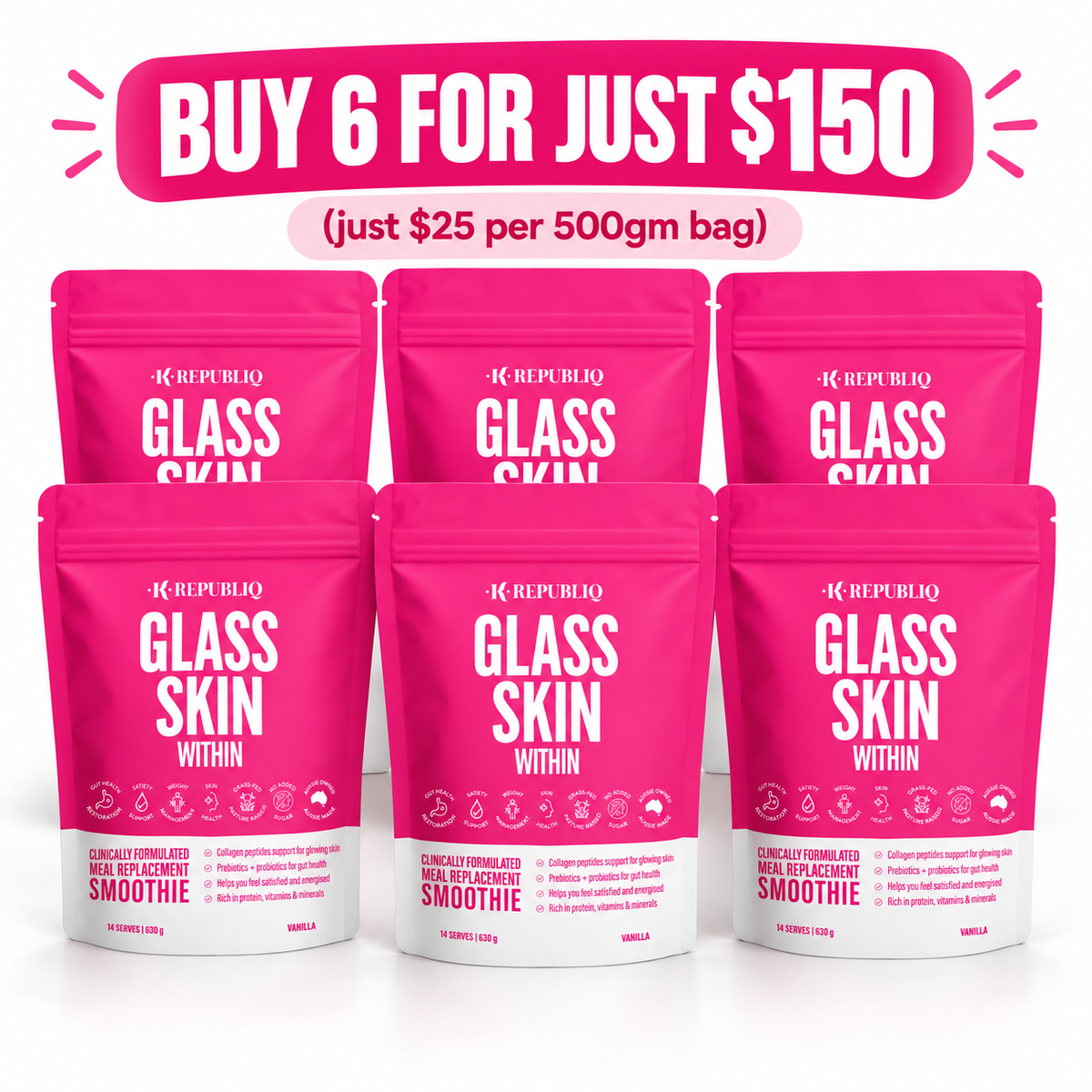 Buy 6 Glass Skin Within Collagen Meal Replacement Shakes 3000 grms K Republiq