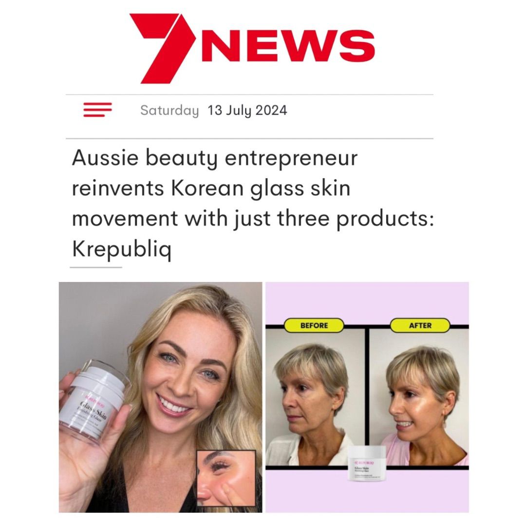 7NEWS feature showing K Republiq’s glass skin products and before-and-after results