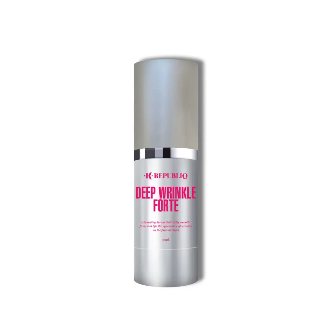 A bottle of Deep Wrinkle Forte with the brand name K Republiq visible on the label.