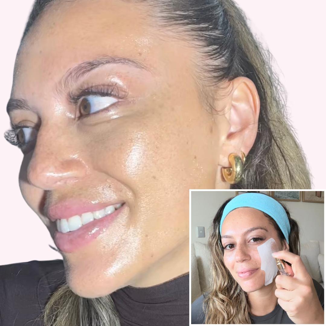 Close-up of glowing skin after consistent use of K Republiq Collagen Mask for a dewy, glass skin finish.